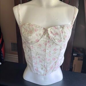 Salty  Cream and Pink floral bustier Top with Floral Design